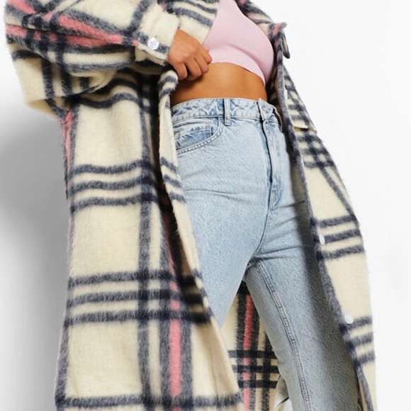 oversized long line check shacket - Picture 2 of 12